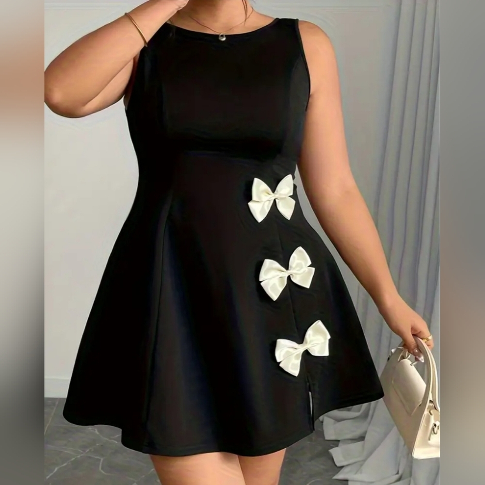 Black Sweetheart Dress with White Bow Accents